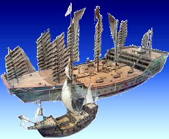 Columbus's caravel compared to a contemporary warship of the Ming Empire